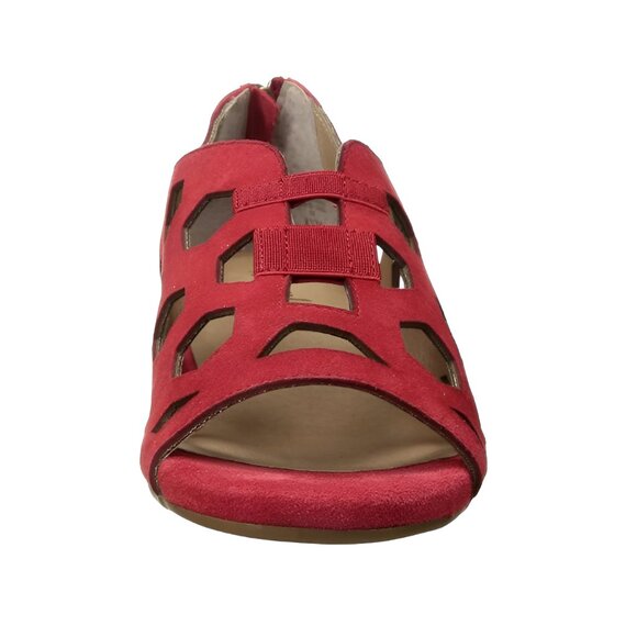 New Bettye Muller Caged Tomato Red Leather Open Toe Wedges Sandals Heels Pumps 7 - Picture 2 of 10